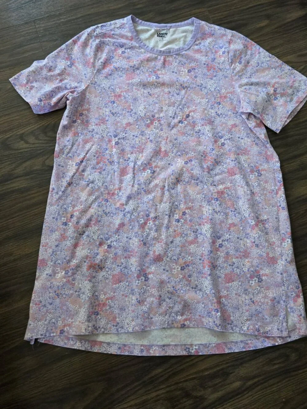 LANDS' END Lavender & Pink Floral Cotton Nightshirt NWOT/SIZE XL